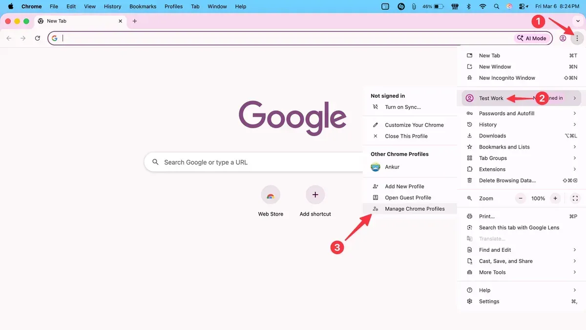 How to use Chrome profiles in Google Chrome on Mac with multiple profiles visible