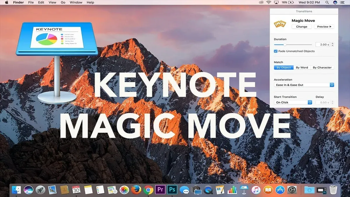 User applying Magic Move transition in Keynote for smooth slide animations