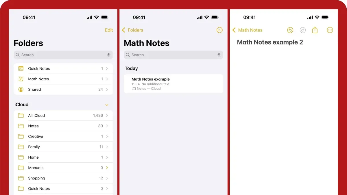 User writing math notes in the Notes app on iPad using Apple Pencil