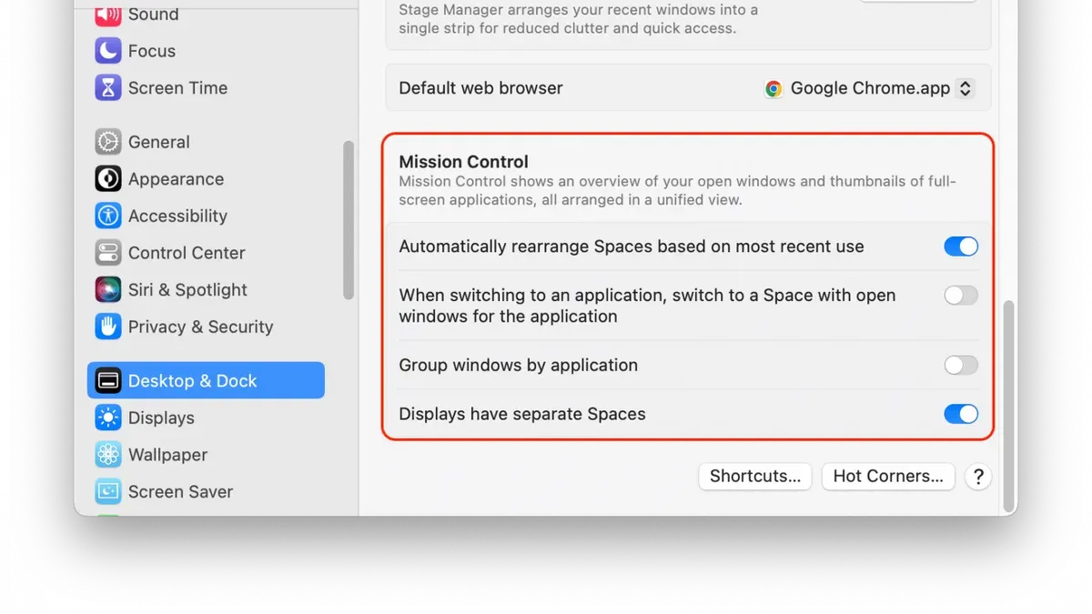 Person using Mac laptop with Mission Control open showing multiple windows and spaces