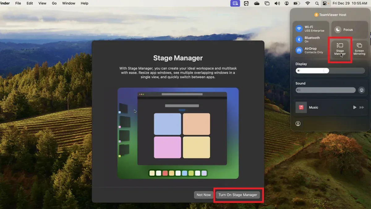 User managing multiple windows using Stage Manager on Mac desktop