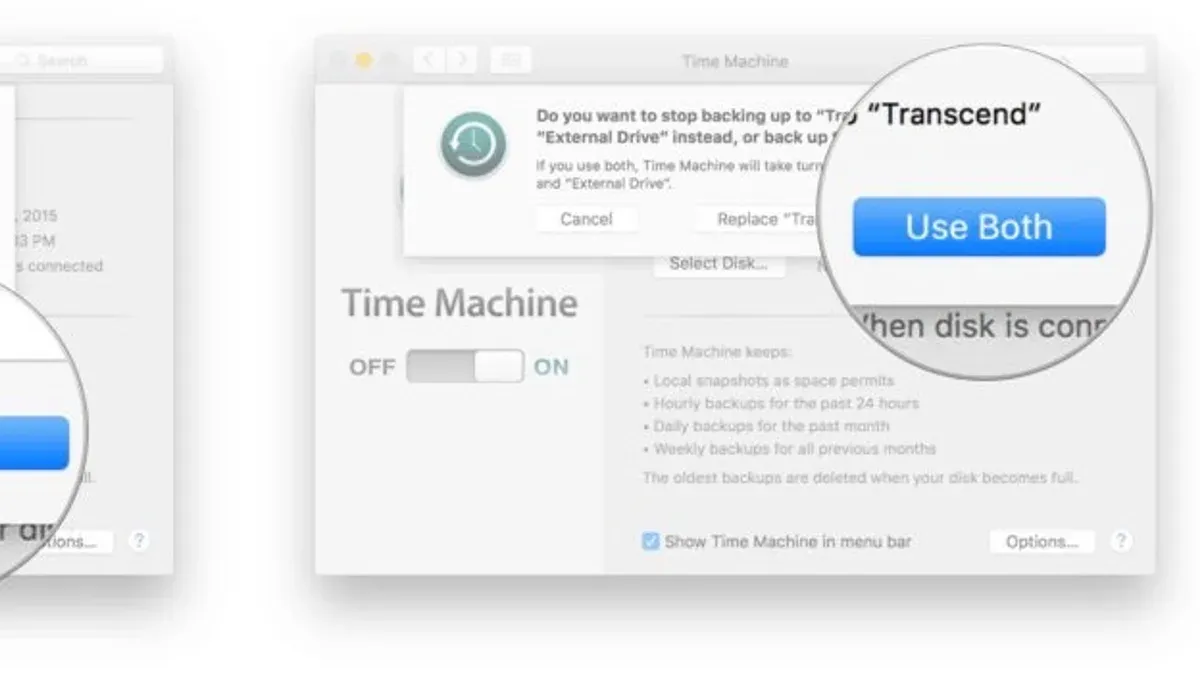 Mac computer showing Time Machine with two backup drives connected for reliable Mac backup