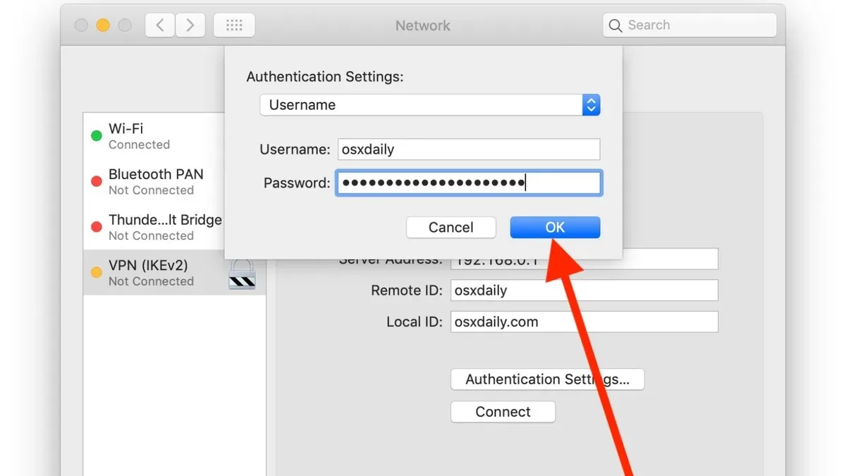 Person configuring how to use a VPN profile on Mac on a laptop in a home office