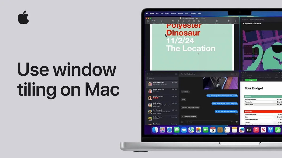 User managing multiple windows using window tiling on Mac for efficient multitasking
