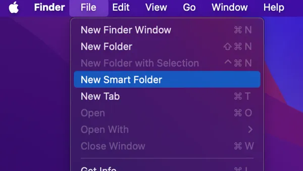 MacBook screen displaying how to create a smart folder in Finder for efficient file management