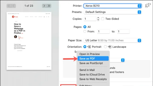 User saving a webpage as PDF in Safari on Mac and iPhone