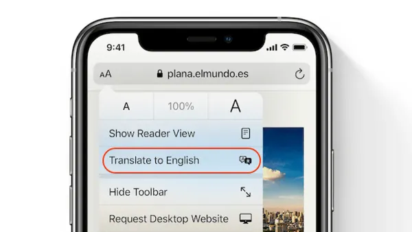 User translating a webpage in Safari on MacBook and iPhone showing the translation feature