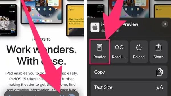 Person using Safari Reader mode on MacBook for cleaner reading