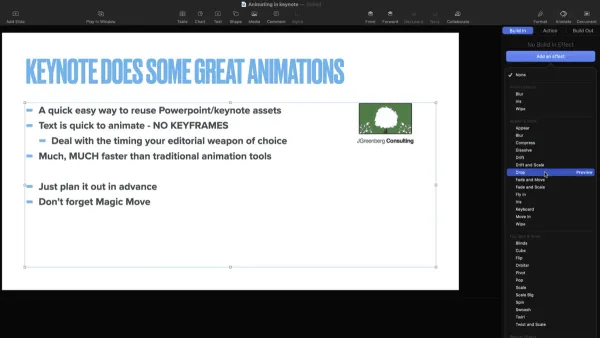 User adding animations in Keynote on a laptop for an engaging presentation