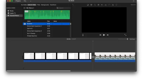 How to add background music in iMovie shown on laptop screen with editing interface