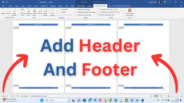 How to add header and footer in Pages on a laptop screen