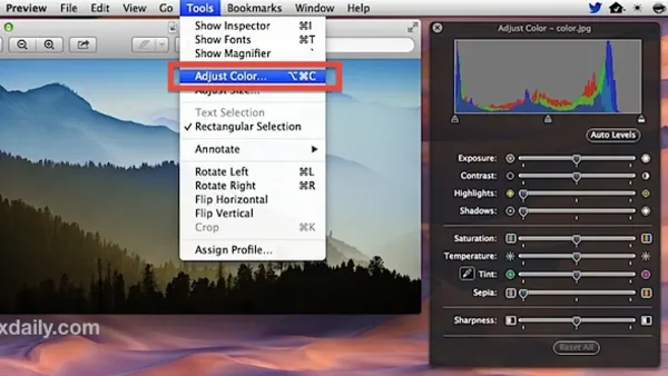 How to adjust image colors in Preview on a Mac using color adjustment sliders