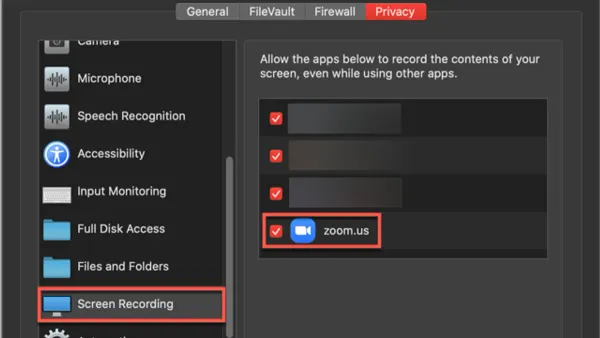 How to allow screen recording permission in Zoom on Mac shown on MacBook screen
