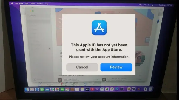 Mac showing the ‘this Apple ID has not yet been used in the iTunes Store on Mac fix’ error message on screen