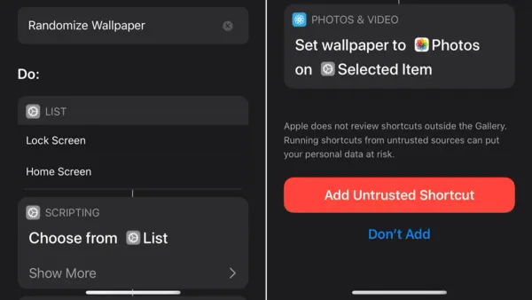 iPhone screen displaying how to auto change wallpaper daily in Shortcuts app