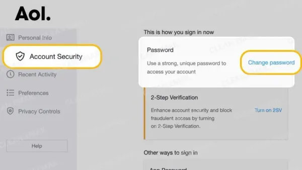 User changing AOL Mail password on smartphone to secure account access