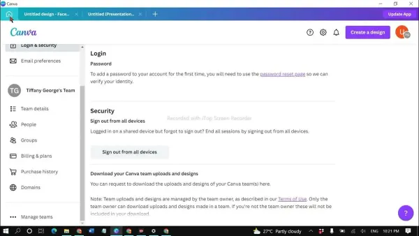 User changing Canva password securely on laptop with smartphone on desk