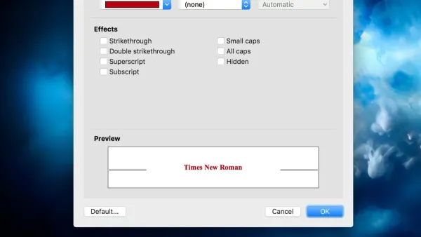 Person changing default font in Microsoft Word on Mac screen