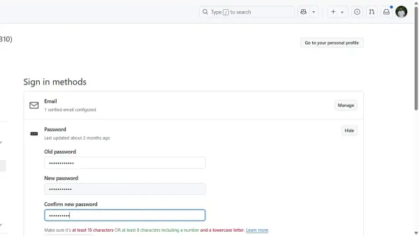 User changing GitHub password across devices with laptop and smartphone