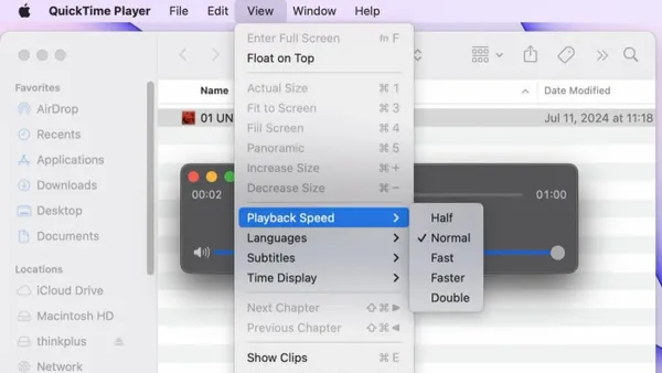 How to change playback speed in QuickTime Player on a MacBook screen