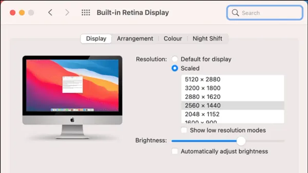 How to change screen resolution on Mac shown on MacBook with external monitor