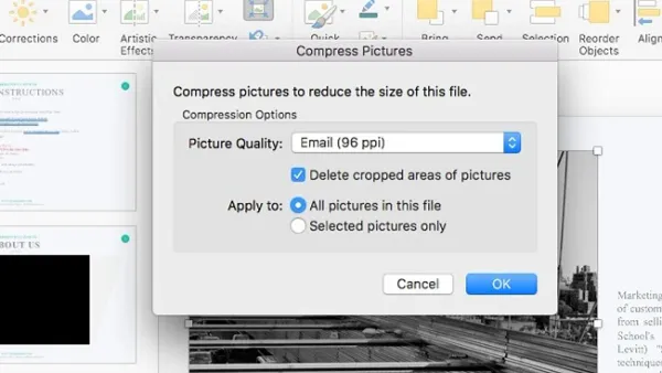 How to compress pictures in PowerPoint on Mac with compression options on screen