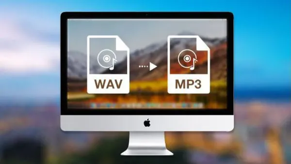 MacBook screen showing how to convert WAV to MP3 on Mac