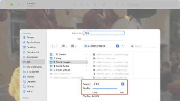 How to convert WebP to PNG on Mac shown on MacBook screen