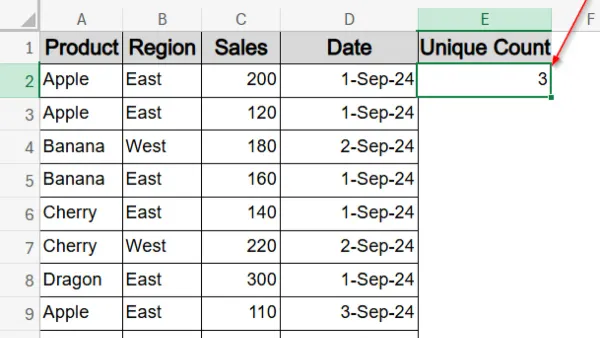 How to count unique values in Numbers shown on MacBook spreadsheet screen