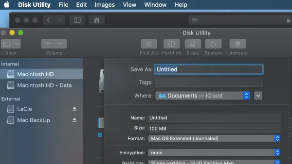 How to create a disk image in Disk Utility on a MacBook screen