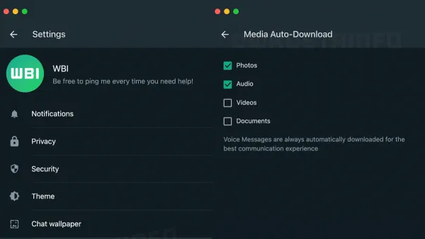 WhatsApp Desktop on Mac showing how to download media automatically