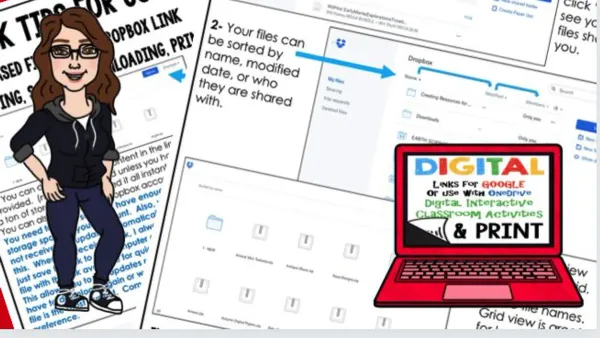 Teacher confidently using Dropbox rollout plan on laptop in classroom with students