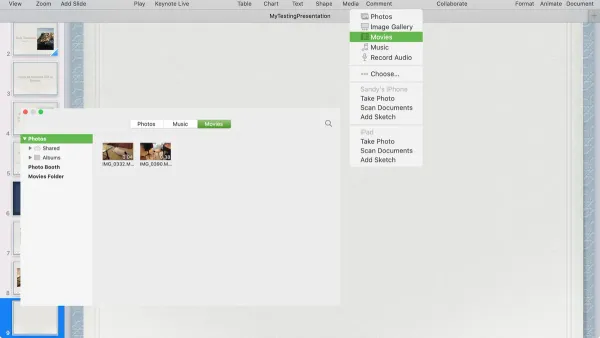 How to embed a video in Keynote shown on a laptop screen during presentation preparation