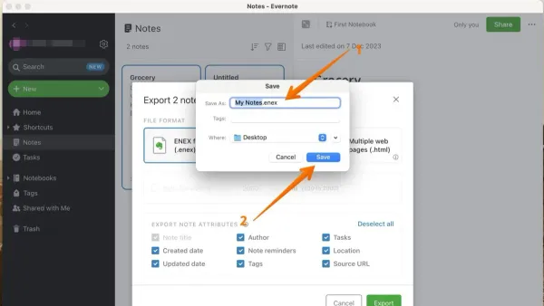 Person exporting all notes in Notes app on smartphone and laptop