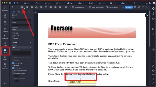 User filling a PDF form in Preview on Mac screen