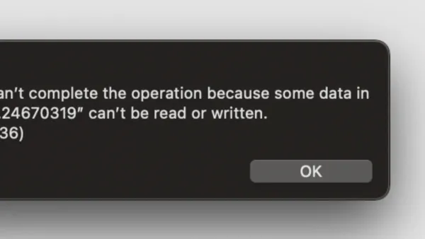 Mac screen showing operation can't be completed error -36 on Mac fix instructions