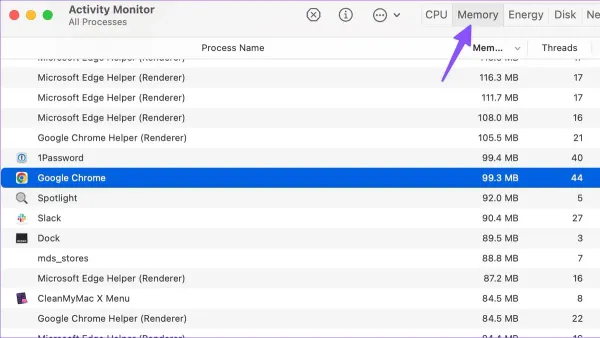 MacBook screen displaying Google Chrome and Activity Monitor to fix high memory usage on Mac