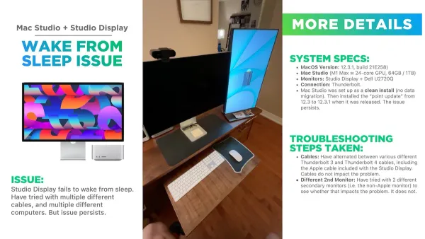 Mac Studio M4 Max showing sleep wake issues on screen