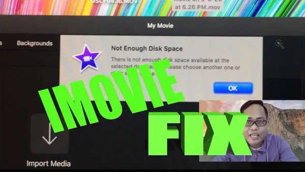 Screen showing how to fix not enough disk space error in iMovie on MacBook