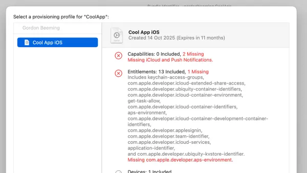 Developer fixing provisioning profile error in Xcode on laptop