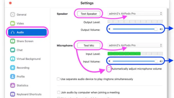 How to fix Zoom no audio on Mac by adjusting audio settings on a laptop