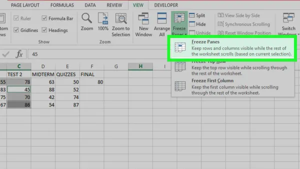 How to freeze panes in Excel on Mac showing frozen headers on screen