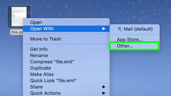 MacBook displaying how to open.eml file on Mac with email content and attachments visible