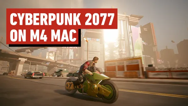 iMac M4 running Cyberpunk 2077 game showing gameplay on screen