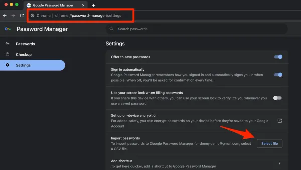 How to import passwords from Chrome in Passwords app shown on MacBook screen with iPhone on desk