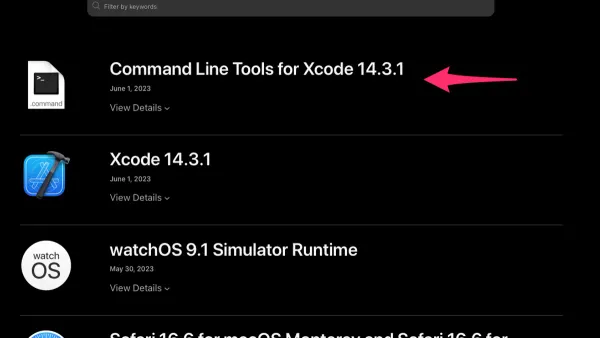 Terminal window on MacBook showing how to install command line tools in Xcode