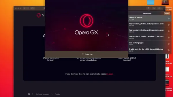 Step-by-step guide showing how to install Opera GX on Mac laptop screen