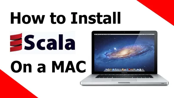 MacBook screen displaying terminal and code editor during Scala installation on Mac