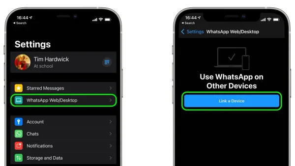 How to link WhatsApp to Mac in WhatsApp Desktop showing QR code on MacBook and phone