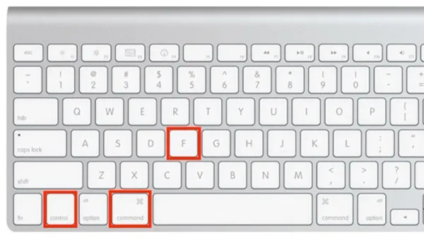 Mac keyboard shortcut to full screen an app shown on a Mac laptop screen